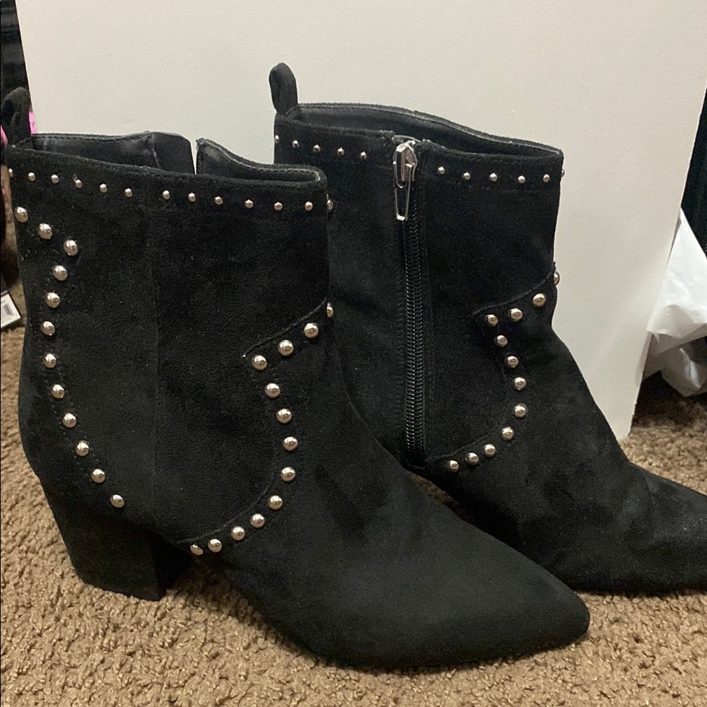 Forever 21 Black Suede Ankle Booties with Silver Studs